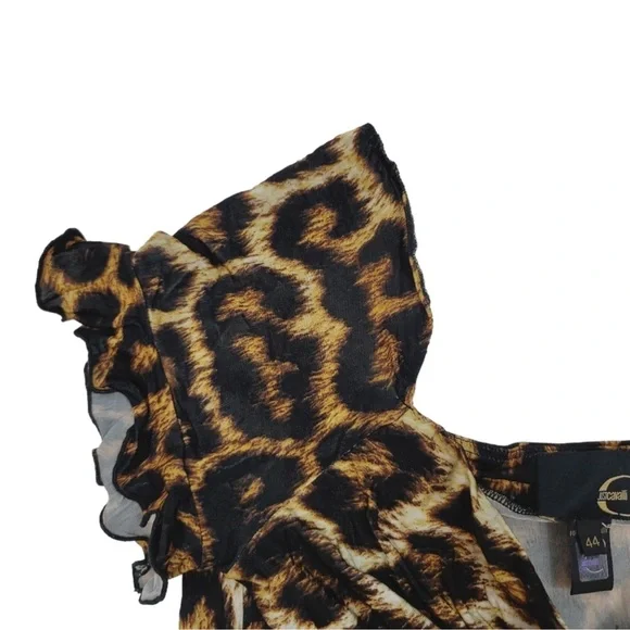 Just Cavalli Brown and Tan A-line Midi Dress with Flutter Sleeves - Picture 6 of 8